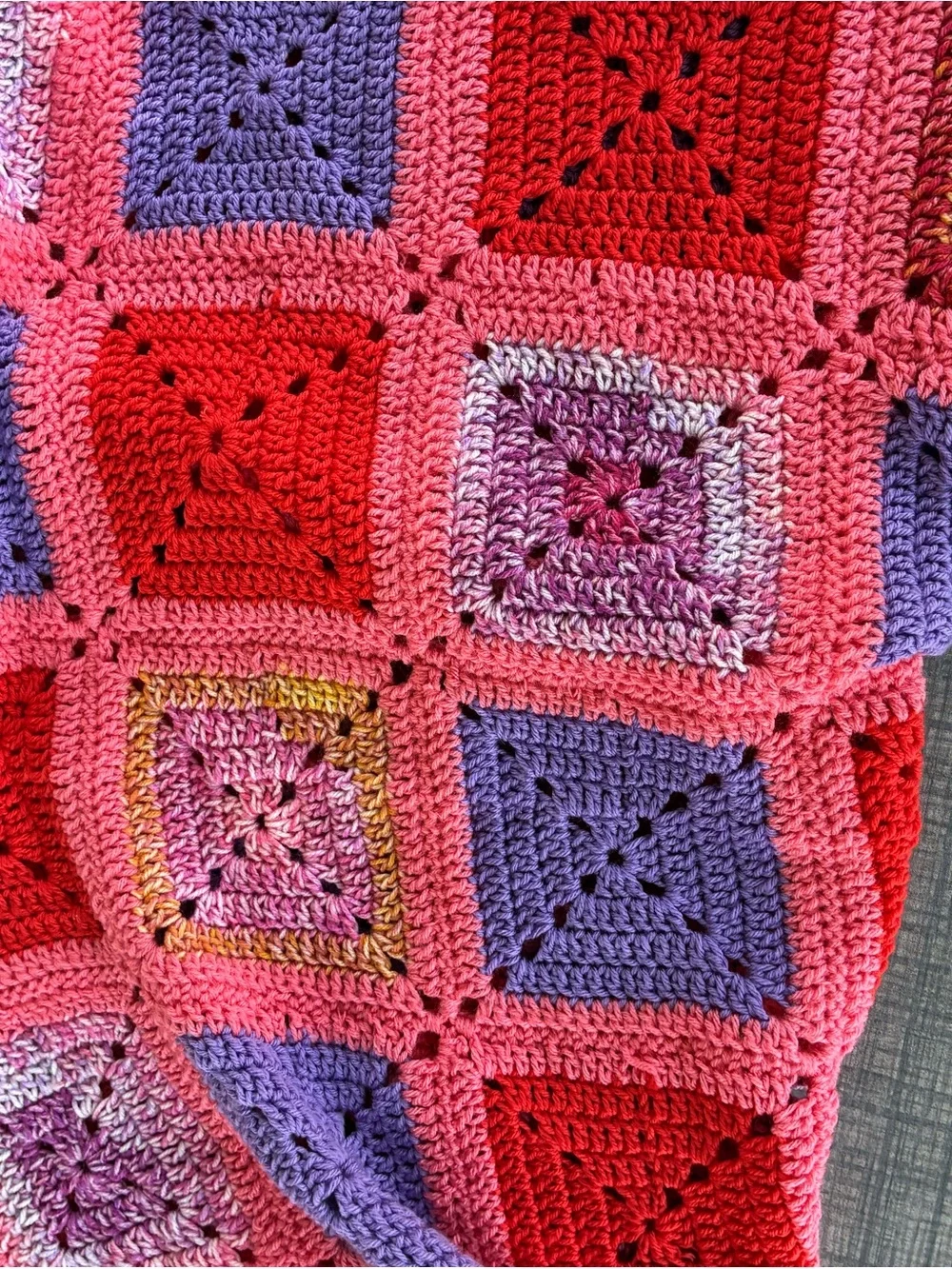 Handmade Crochet Granny Square Blanket - Pink & Purple